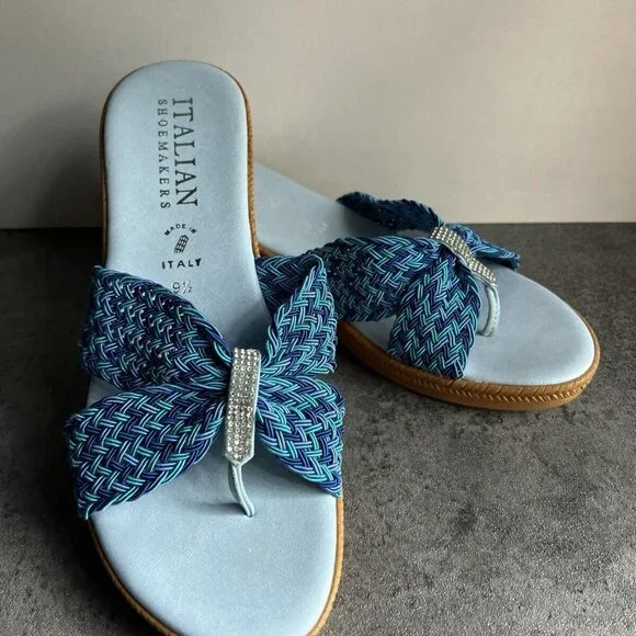 Italian Shoemakers Mixed Blue Rhinestone Sparkle Thong Wedge Sandals Size 9.5 M - Picture 16 of 16